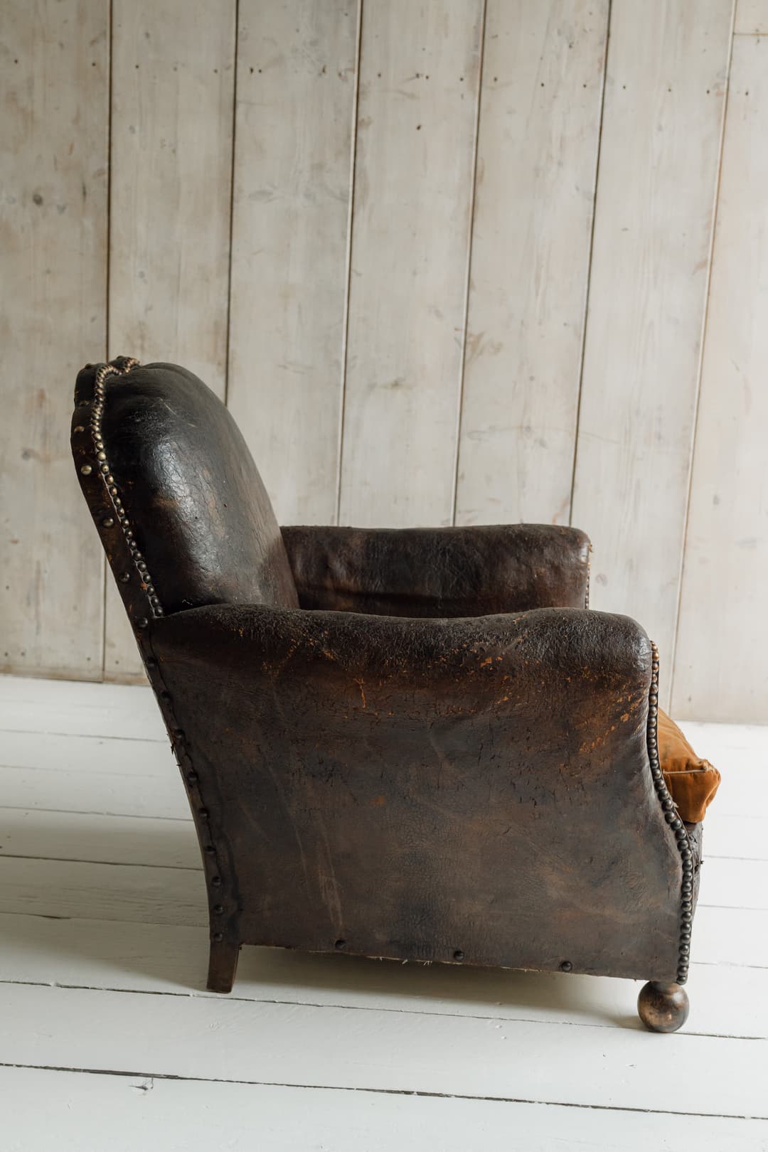 Completely Original English Country House Leather Armchair, c.1900