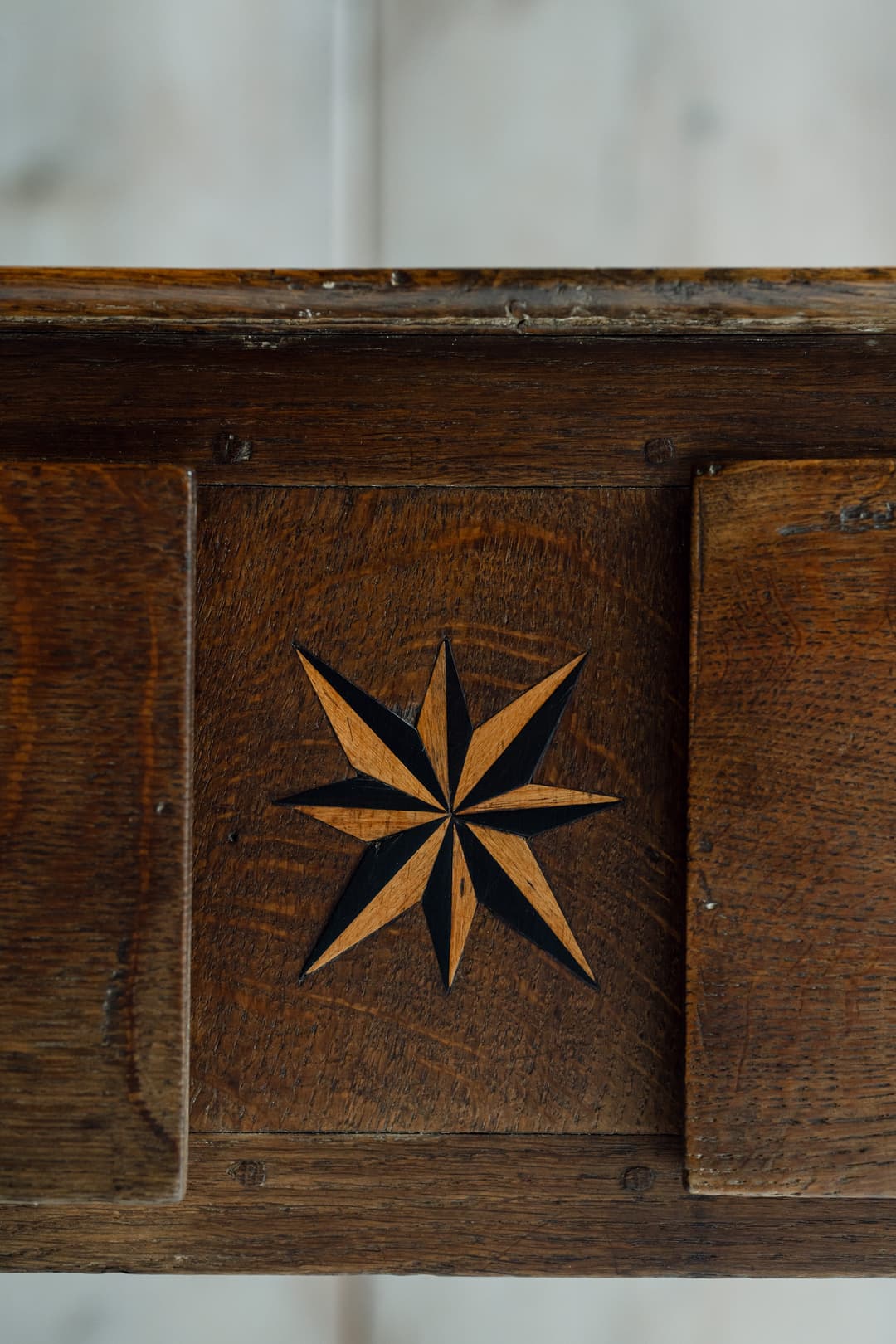 English Oak Country House Table with an Inlaid Compass Star