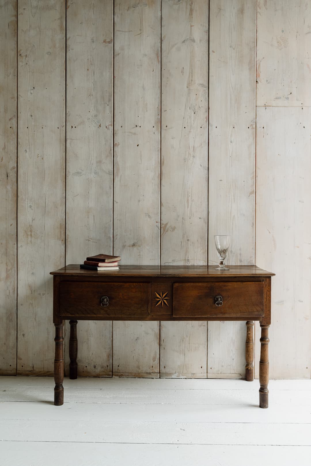 English Oak Country House Table with an Inlaid Compass Star