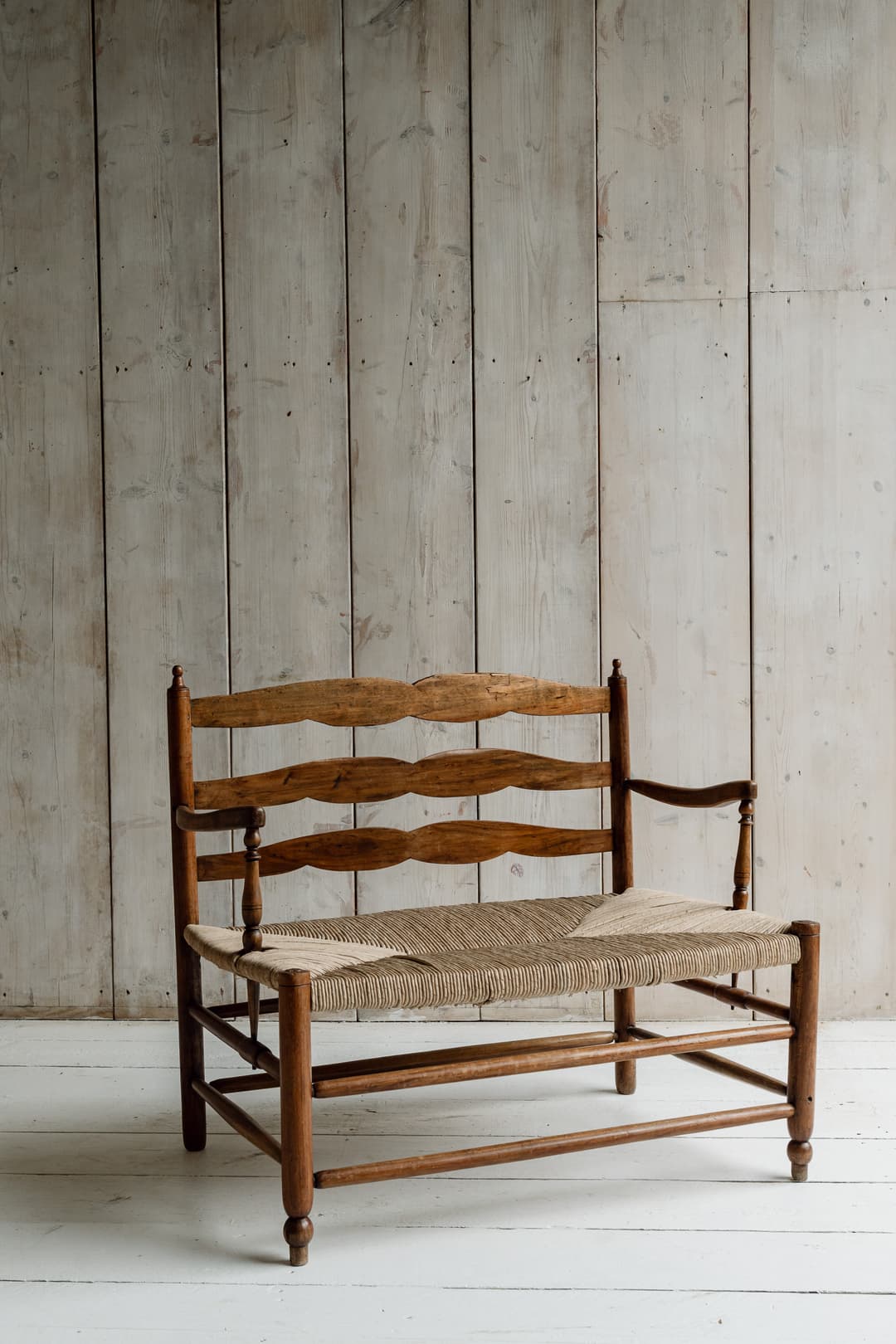 Charming French Fruitwood & Rush Country Bench, circa 1880