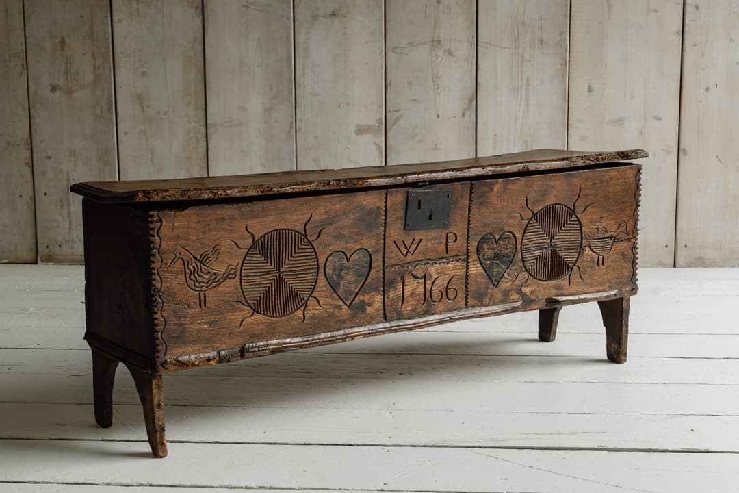 Rare British Folk Art Marriage Chest, Dated 1766