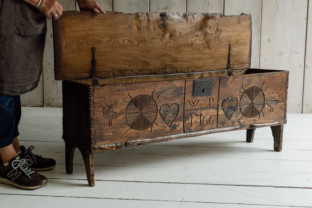 Rare British Folk Art Marriage Chest, Dated 1766