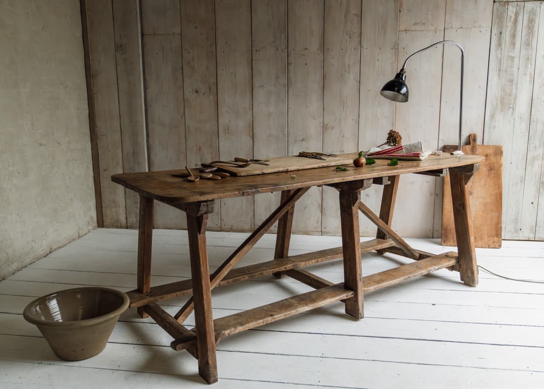 Exceptional Catalan Chestnut Work Table with Original Foot Rests, c.1800